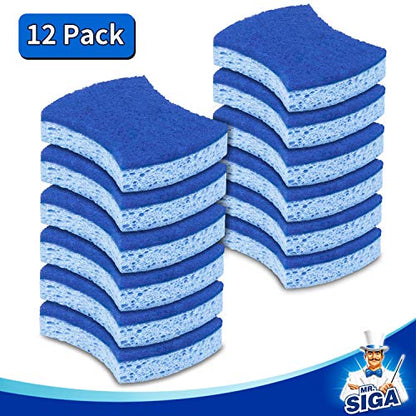 MR.SIGA Non-Scratch Cellulose Scrub Sponge, Dual-Sided Dishwashing Sponge for Kitchen, 12 Pack - color: Royal Blue, Light Blue