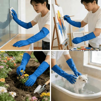 Long Nitrile Disposable Gloves Extended Cuff 16inch Latex-Free Blue Household Kitchen Cleaning Dishwashing 50PCS - color: Blue, size: Small