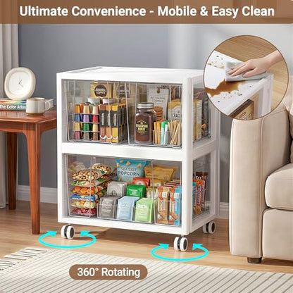 Extra Large Storage Drawer Cart with Wheels, Stackable Storage Boxes 2 Tier-2 Drawer Clear Plastic Organizer Container Rolling Cabinet for Art Crafts Supplies Under Desk Home Office Bedroom Bathroom