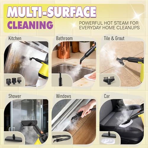 Handheld Steam Cleaner for Home, 1200W Pressurized Multi-Surface Steamer with 10 Accessories, High-Temperature Chemical-Free Cleaning for Bathroom, Kitchen, Tile, Grout, Windows, Shower Doors and Car