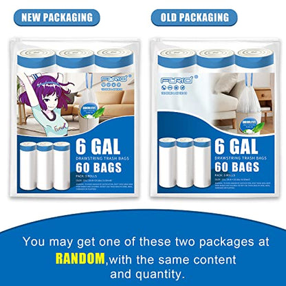 FORID Small Drawstring Trash Bags - 6 Gallon Plastic Trash Bags Heavy Duty White Trash Can Liners 60 Count Unscented Bin Bags for Kitchen Bathroom Office Home Bedroom 22 Liter - color: Best Seller: 6 Gallon - 60 Pack