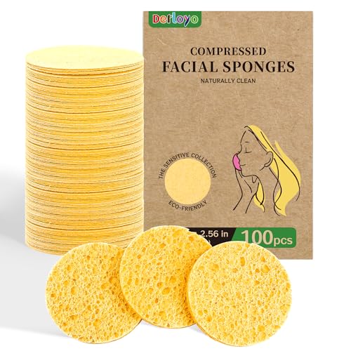 100-Count Compressed Facial Sponges, Natural Cosmetic Spa Sponges for Facial Cleansing, Exfoliating Mask, Makeup Remover, Travel Face Sponges - Yellow - color: Yellow