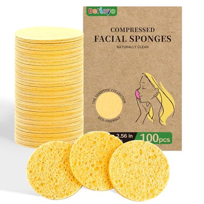 100-Count Compressed Facial Sponges, Natural Cosmetic Spa Sponges for Facial Cleansing, Exfoliating Mask, Makeup Remover, Travel Face Sponges - Yellow - color: Yellow