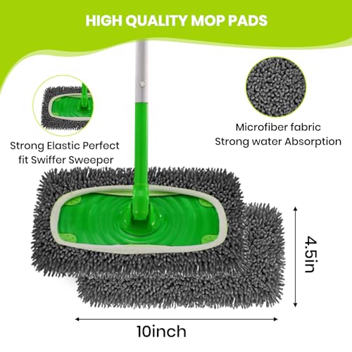 8 Pack Chenille Mop Pads, Reusable Microfiber Mop Refills for 10''–12'' Flat Mops, Washable Wet & Dry Floor Pads for Hardwood, Tile, Compatible with Swiffer Sweeper(Gray)
