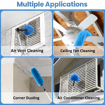 30ft High Ceiling Duster Kits with 5-24ft Heavy Duty Extension Pole - Fan Blade Cleaner, Cobweb Remover & Blue Window Squeegee Kit, Washable Dust Brush for High Roof and Glass Surfaces - size: 24FT