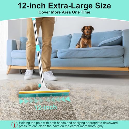 Carpet Rake for Pet Hair Removal - 60" Adjustable Long Handle Carpet Rake, 3 in 1 Reusable Pet Hair Removal Tool Kit, Cat Dog Fur Rakes Scraper Carpet Broom (White) - color: White, size: 60inch