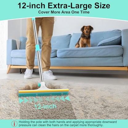 Carpet Rake for Pet Hair Removal - 60" Adjustable Long Handle Carpet Rake, 3 in 1 Reusable Pet Hair Removal Tool Kit, Cat Dog Fur Rakes Scraper Carpet Broom (White) - color: White, size: 60inch