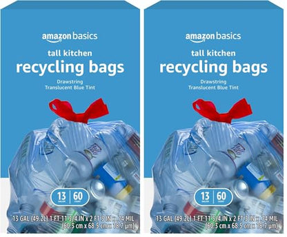 Amazon Basics Blue Recycling Trash Bags, Unscented, 13 Gallon, 60 count (Pack of 2) - size: 60 Count (Pack of 2)
