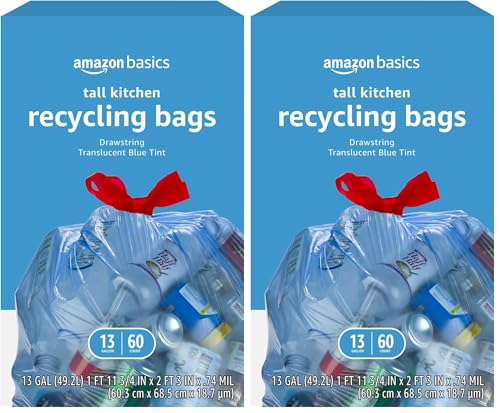 Amazon Basics Blue Recycling Trash Bags, Unscented, 13 Gallon, 60 count (Pack of 2) - size: 60 Count (Pack of 2)