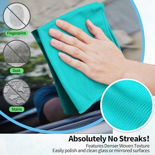 Microfiber Cleaning Cloth - 10 Pack Glasses Cleaning Cloth, 16" x 14" Window Cleaning Rags, Streak Free Lint Free Polishing Cloths Wipes for Eye Glass, Stainless Steel, Windshield, Turquoise - color: Turquoise, size: 16" x 14"