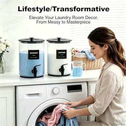 Glass Laundry Detergent Dispenser,1 Gallon Large Liquid Soap 1Pack(Black) | Complete borosilicate jars set with leakproof spigots, protective silicone mats, minimalist labels, and dosing cups. - color: Black-1