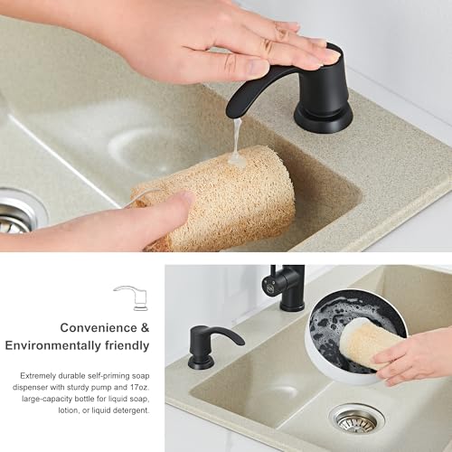 GAGALIFE Kitchen Sink Soap Dispenser with 17 Ounce Large Bottle, Built in Sink Soap Dispenser (Matte Black) Soap Dispenser for Kitchen Sink Refill from Top, G080B - color: Matte Black, size: with Bottle