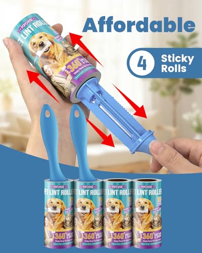 POPCHOSE Lint Rollers for Pet Hair Extra Sticky, 360 Sheet Extra Sticky Lint Rollers for Pet Hair, 2 Handles & 4 Sticky Rolls,Dog Cat Hair Remover for Clothes,Furniture,Couch,Lint Roller for Clothes - size: 360 Sheets