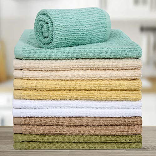 Bumble Deluxe Bar Towels | 16” x 19” Premium Bar Mop for Kitchen | Super Absorbent Kitchen Towels | 100% Cotton Heavy Weight 2-ply Yarn | Ribbed Weave (12 Pack) (SPA)