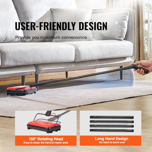 VEVOR Carpet Sweeper Manual, Floor Sweeper with 300 ml Dustbin Capacity Easy to Empty, 6.7 inch Cleaning Width for Home Office Carpets Pet Hair Dust, Red - color: Red