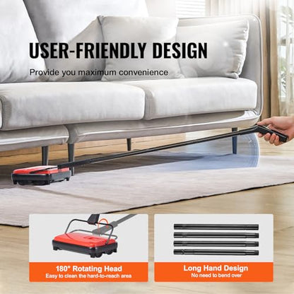 VEVOR Carpet Sweeper Manual, Floor Sweeper with 300 ml Dustbin Capacity Easy to Empty, 6.7 inch Cleaning Width for Home Office Carpets Pet Hair Dust, Red - color: Red