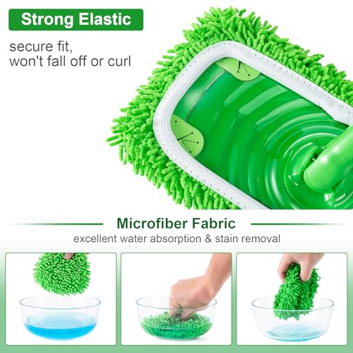 6Pcs Reusable Microfiber Mop Pads Compatible with Swiffer Sweeper Mop, Replacement Dry & Wet Mopping Cloths for Hardwood/Stone Floor Cleaning-Green