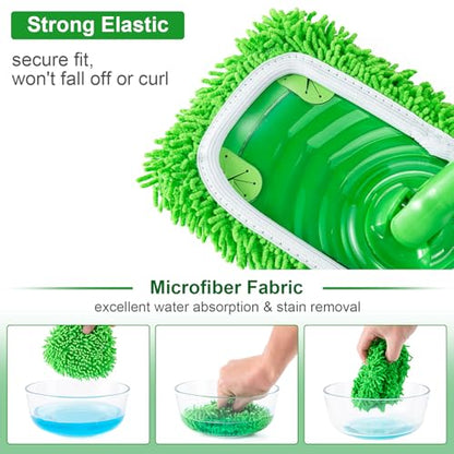 6Pcs Reusable Microfiber Mop Pads Compatible with Swiffer Sweeper Mop, Replacement Dry & Wet Mopping Cloths for Hardwood/Stone Floor Cleaning-Green