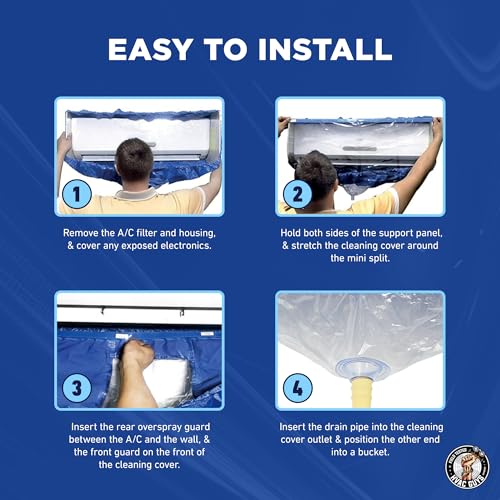 Mini Split Cleaning Bag | 360 Waterproof Design | Fits Systems 27in - 39in Long | Mini Split Cleaning Kit Includes Overspray Guards and Drain Hose - size: Small (For Systems 27in - 35in)
