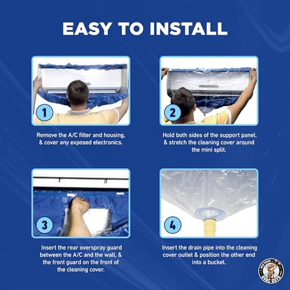 Mini Split Cleaning Bag | 360 Waterproof Design | Fits Systems 27in - 39in Long | Mini Split Cleaning Kit Includes Overspray Guards and Drain Hose - size: Small (For Systems 27in - 35in)