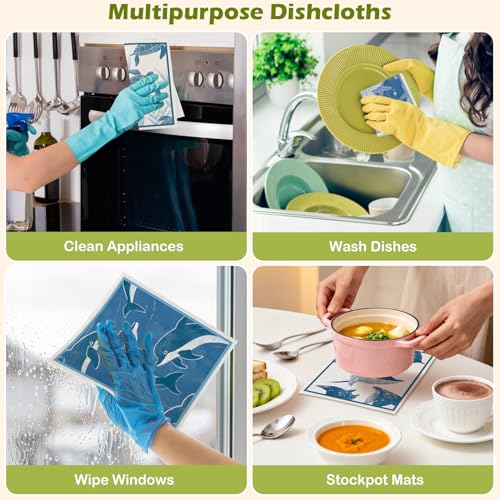 6 Packs Swedish Paper Cloths for Kitchen, Reusable Paper Towels Washable Dish Rags, Highly Absorbent Kitchen Towels Quick Drying Swedish Sponge Cleaning Dish Cloths(Deep Blue Sea Creatures) - color: Deep Blue Sea Creatures