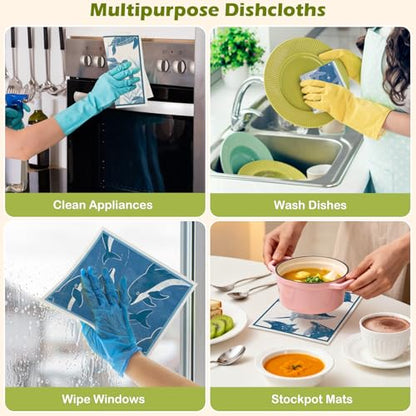 6 Packs Swedish Paper Cloths for Kitchen, Reusable Paper Towels Washable Dish Rags, Highly Absorbent Kitchen Towels Quick Drying Swedish Sponge Cleaning Dish Cloths(Deep Blue Sea Creatures) - color: Deep Blue Sea Creatures
