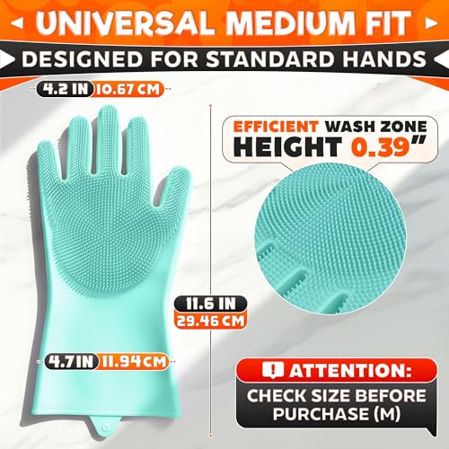 ALPENKOK Silicone Dishwashing Gloves with Scrubber – Non-Slip Silicone Gloves for Washing Dishes | Household Use - color: Turquoise