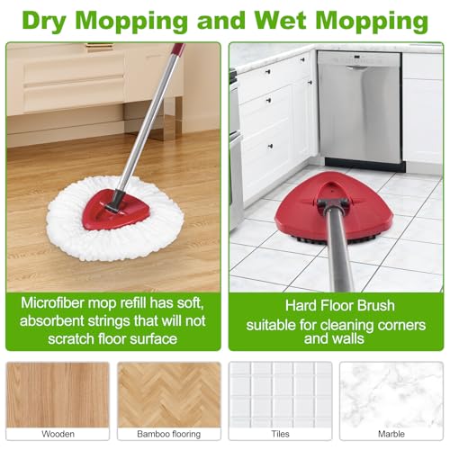 Mop Heads Replacements for O Cedar,Mop Replace Head for Ocedar Easywring 1 Tank,Include 3 Spin Mop Replacement Head 1 Scrub Brush and 1 Mop Base Deep Cleaning & Machine Washable - color: White