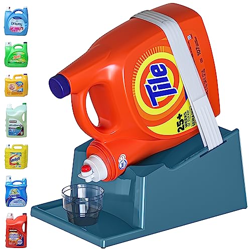 Liquid Laundry Detergent Holder Stand with Drip Tray - 1 Pack - Slate Grey | Easy Pouring, Rubber Feet, Secure Strap, Angled Stand, Fabric Softener Dispenser for Laundry Room Organization & Storage - color: Slate Grey