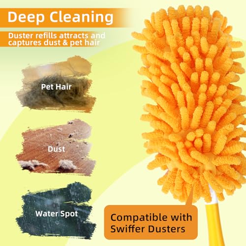 Reusable Duster Refill Compatible with Swiffer Duster Kit - Pet Heavy Duty Duster Refills Fit for Swiffer Extended Handle Duster - Microfiber 360 Duster Refills for Dusting Cleaning, 8 Pack - color: 8 Pack(orange)