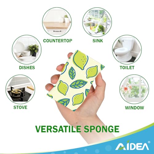AIDEA Sponges Kitchen, Non-Scratch Scrub Sponge-24Count, Sponges for Non-Stick Cookware, Cellulose Sponge for Dishes, Cleans Fast Without Scratching, Cleaning Power for Kitchen, Bathroom, Household - color: Printed-blue