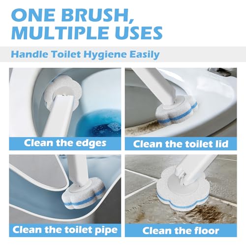 Disposable Toilet Brush Cleaning System, 2pcs Wands with 104pcs Replacement Heads,Stick for Toilet Cleaning,Wands with Refills Pads,Wall Mounted Toliet Wand for Bathroom,Toilet Brush and Holder - color: Low Base