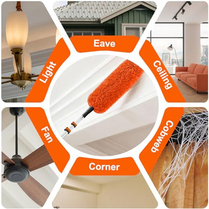 SISUPASSIE 20FT Reach High Ceiling Duster Kit, Window Cleaning kit with 3-12FT Extension Pole, Fan Duster for Ceiling Fan Blades, Microfiber Feather Duster, Window Squeegee, Bucket and Cobweb Duster - size: 12FT