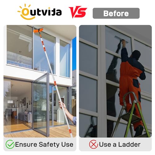 Outvita 26FT High Reach Duster Kit with 4-24FT Aluminum Extension Pole, Window Cleaning Squeegee ＆ Cleaner Kit, Cobweb Feather and Ceiling Fan Duster for High Ceiling