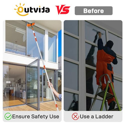 Outvita 26FT High Reach Duster Kit with 4-24FT Aluminum Extension Pole, Window Cleaning Squeegee ＆ Cleaner Kit, Cobweb Feather and Ceiling Fan Duster for High Ceiling
