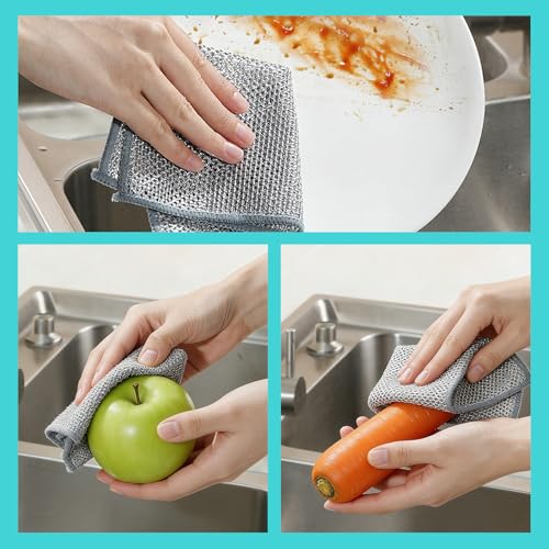 12 Pack Non-Scratch Wire Dishcloth,7.87" x 7.87" Reusable Metal Dish Cloth for Kitchen, Non Scratch Scrub Cloth for Non-Stick Pans, Wet & Dry Dual-Use Heavy Duty Dish Washing Scrubber