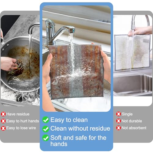 10pcs New Upgrade 2-Layer Microfiber Wire Dishcloth,Non-Scratch Wire Dishwashing Rags for Wet and Dry,Metal Scrubbers, Kitchen Miracle Cleaning Dish Rags for Cookware,Sinks, Dishes,Stove,Grey - color: 10pcs Grey