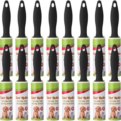 Hushee 16 Pcs Mini Lint Roller for Travel Small Lint Removers Bulk for Pet Hair and Clothes Small Size Removers Portable Sticky Removing Tool for Cleaning Furniture Dog Car Seat
