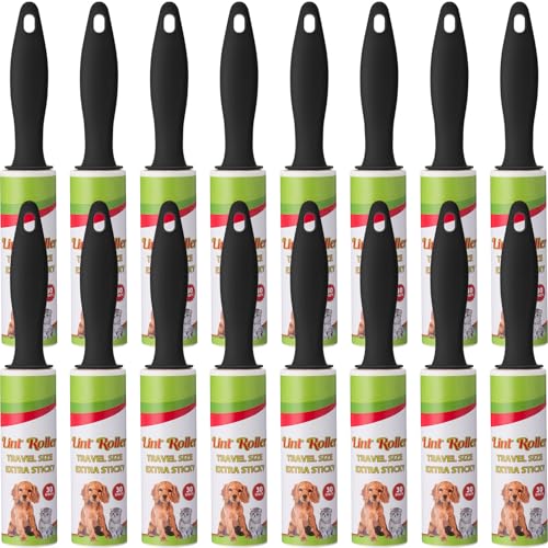 Hushee 16 Pcs Mini Lint Roller for Travel Small Lint Removers Bulk for Pet Hair and Clothes Small Size Removers Portable Sticky Removing Tool for Cleaning Furniture Dog Car Seat