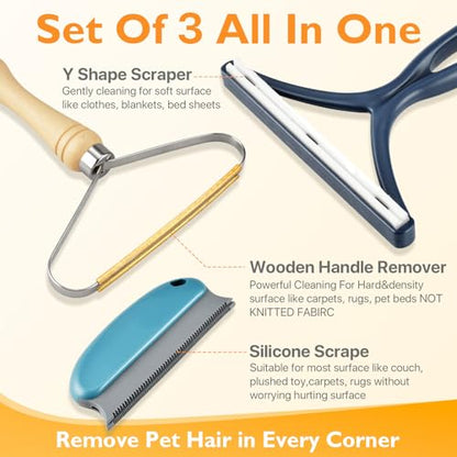 Pet Hair Removal Tool 3 Pack Dog Cat Hair Remover Carpet Scraper Rake Fur Removal Brush Lint Remover Shaver for Car Furniture Couch - color: Blue