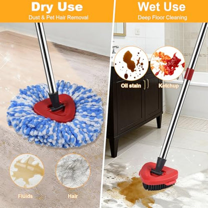 Mop Heads Replacements for O Ceda RinseClean 2-Tank System, 4 Pack Spin Mop Replacement Heads with Scrub Brush, 100% Microfiber Mop for Floor Cleaning, Easy Install & Machine Washable