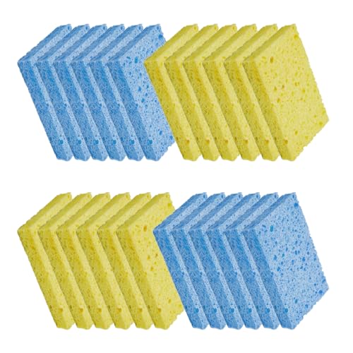 CELOX 24 Pack Cellulose Sponge Bulk for Cleaning Kitchen, Natural Wood Pulp Sponges - color: Blue & Yellow, size: Regular Pack