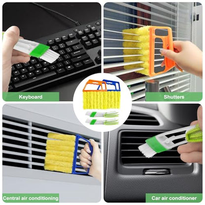 4Pcs Blind Cleaner Duster Tool Set with 7-Finger & 3-Finger Brushes，Washable Multi-Surface Dusting Kit for Wood Blinds, Venetian Blinds, AC Vents, Car Vents, Shutters & Fans (Orange+Blue) - color: Orange+blue