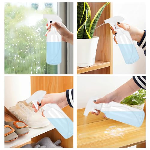 Heavy Duty Clear Plastic Spray Bottles 500ml/17oz 2 Pack, Leak Proof, Mist/Stream Adjustable Nozzle, Refillable, Professional Quality for Cleaning Solutions, Essential Oils, Hair
