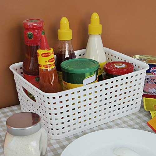 Kiddream Set of 6 Plastic Weave Storage Basket Pantry Organizing Bin (white) - color: white