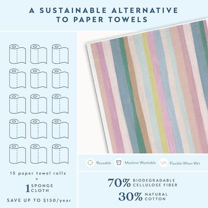 ELYN Swedish Dishcloths, Reusable & Washable Sponge Cloths, Absorbent Cleaning Paper Towels for Kitchen, Dishes, Counters and More, 5 Pack, Painted Petals Pattern - color: Painted Petals & Patterns