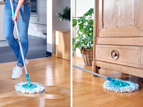 Leifheit Replacement Mop Head Clean Twist Disc Mop x 2 Pack – Dual Fibre System for Deep Cleaning & Maximum Absorption – Compatible with Clean Twist Systems – Set of 2 – White/Turquoise