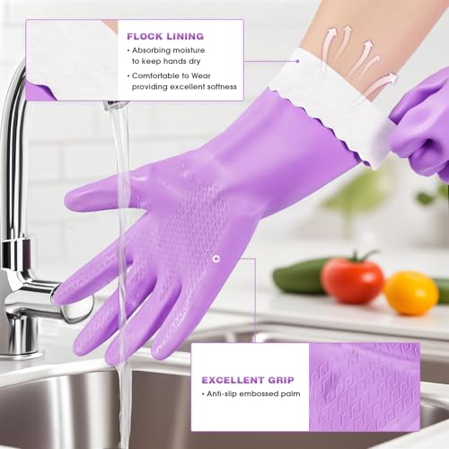 Elgood Reusable Dishwashing Cleaning Gloves with Latex free, Cotton lining,Kitchen Gloves 2 Pairs,Purple+blue Medium - color: Purple+blue, size: Medium (Pack of 2)