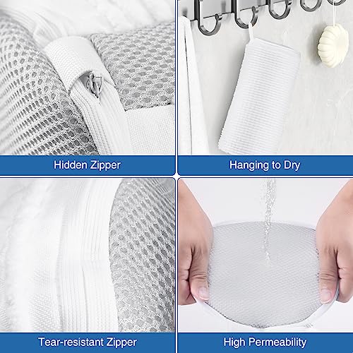 Teletrogy Shoe Washing Bag for Washing Machine, Fluffy Fibers Keep 360° Wrap-around Cleaning, Adjustable Shoe Trees, Durable Hidden Zipper Reusable Laundry Bag for Sneaker Gym Shoes White - color: White
