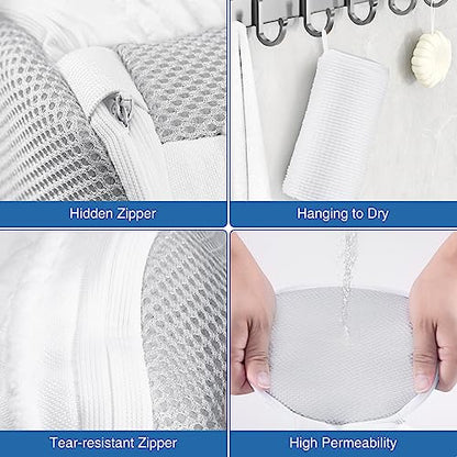 Teletrogy Shoe Washing Bag for Washing Machine, Fluffy Fibers Keep 360° Wrap-around Cleaning, Adjustable Shoe Trees, Durable Hidden Zipper Reusable Laundry Bag for Sneaker Gym Shoes White - color: White